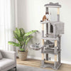 Pet Furniture Kitty Activity Center Multi-level Cat Tree w/ Basket Bed-Grey