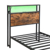 Single Metal Bed Frame with LED, Charging Station, Storage Headboard and Drawer
