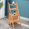 Wooden Ladder Stool 4 Steps Folding Convertible Chair For Warehouse and Library
