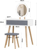 Dressing Table Vanity Set Make up Desk with Dimmable LED Light Mirror Stool Wood