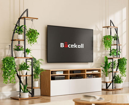 BACEKOLL Plant Stand Indoor with Grow Lights, 6 Tiered Tall Plant Shelf, Metal
