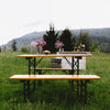 Beer Table & Bench Set Outdoor Wooden Folding Trestle Garden Furniture Iron Legs