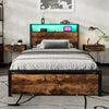 Metal Bed Frame with Outlets, LED Strip, 3ft Single Platform Bed with Storage