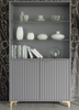 Display Cabinet I 175cm Sideboard I Grey Matt Gold Legs Doors I Glass Shelves