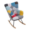Single Rocking Chair Upholstered Linen Fabric Leisure Armchair with Wooden Legs