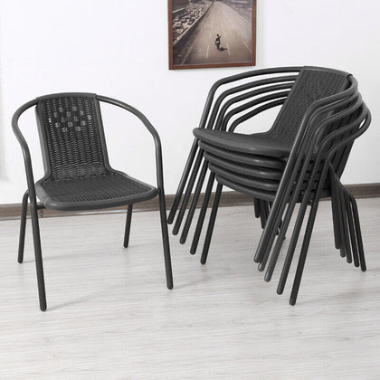 2 4 6 x Stackable Outdoor Chairs Poly Rattan Black Patio Garden Dining Seats UK