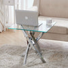 Square Glass Coffee Table Side Table Cross Stainless Steel Legs Sofa Living Room