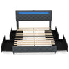 King Size Bed Frame w/ Led Lights & Charging Station-Grey