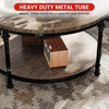 Round Wood Coffee Table 2-Tier Coffee Table with Storage Shelves