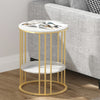 2 Tier Round Side Coffee Table with Gold Metal Frame Marble-Effect Top Sofa Room