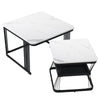 Square Nesting Coffee Table Metal Stacking Side Tables Set Marble-Look White