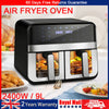 8-in-1 Air Fryer Double Digital Display Rapid Healthy Cooker Dual Basket 9L XXL