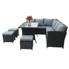Garden Rattan Furniture Set 9 Seater Lounger Sofa Footstool Glass Table Black