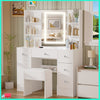 Dressing Table Vanity Makeup Desk Set with Stool Drawer 3-Color LED Light Mirror