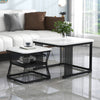 2Pcs Nesting Coffee Tables Set Square Stacking Side Tables Marble-Look White