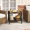 Outdoor Side Table 2-Tier Patio Metal End Table w/4CM Umbrella Hole-Natural