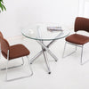 Modern Kitchen Dining Table Round Clear Glass Tabletop Chrome Cross Tube Legs