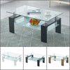 Rectangle Glass Coffee Table Modern Living Room Furniture Shelf White Black Wood