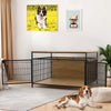 Large Wooden Dog Crate Heavy Duty Metal Bar Pet Kennel Cage Side End Table