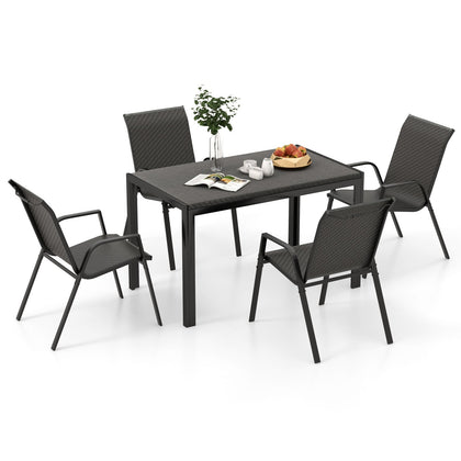 5 Piece Patio Rattan Dining Set Outdoor Wicker Table & Chairs Set for 4