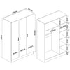 High Gloss 3 Door Triple Mirrored Wardrobe White&Oak with Hanging Rail & Shelves