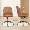 Faux Leather Mid Back Office Chair Adjustable Armless Vanity Chair, Retro Brown
