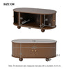 Stylish Oval Coffee Table with 2 Sliding Doors Hidden Compartment Center Table