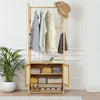 Heavy Duty Vertical Bamboo Garment Coat Rack Stand Shoe Shelf Entryway Corner