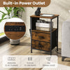 End Table Nightstand with Charging Station Industrial Bedside Table W/ 2 Drawers