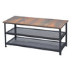 3-Tier Shoe Rack Bench Industrial Style Metal Shoe Storage Bench & Wooden Seat
