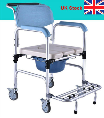 Mobile Commode Shower Chair Wheelchair Mobility Disability Elderly Aid