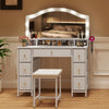 Dressing Table with Stool Set 10 LED Bulbs Vanity Desk 7 Drawers Storage White