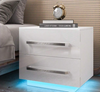 LED Nightstand With Charging Station and 2 Drawers - High Gloss Bedside Table