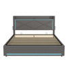 Ottoman Storage Upholstered Bed Frame with LED Lights 4ft6 Double Size Bed Grey