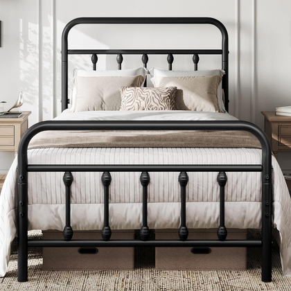 3Ft Single Bed Frame Vintage Iron Platform Bed with High Headboard and Footboard