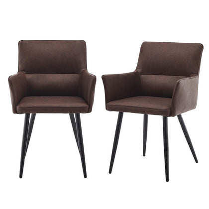 2x Faux Leather Dining Chairs Kitchen Dining Room Office Metal Legs Brown