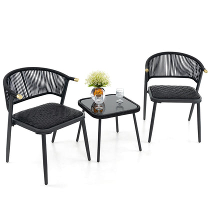 3 Piece Outdoor Wicker Furniture Set Patio Rattan Conversation Set with Table