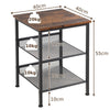 3-Tier Industrial Side Table Nightstand Storage Organiser W/ Adjustable Shelves