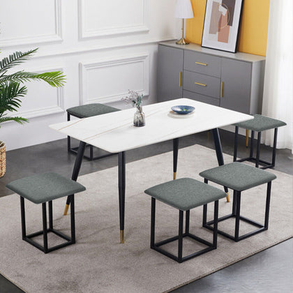 5in1 Stackable Storage Ottoman Seat Stool Toy Nesting Box Linen/PU Pouffe Chairs