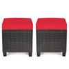 Set of 2 Outdoor Rattan Footstool Wicker Ottoman Chair Seat w/ Padded Cushions