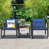 3Pcs Outdoor Rocking Bistro Set Garden PE Rattan Rocking Chair Set w/Cushions