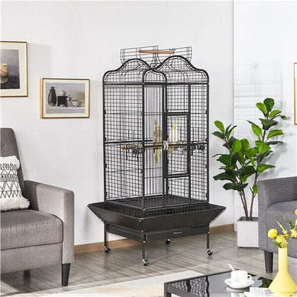 Large Metal Bird Cage Open Playtop for African Grey Parrot Cockatiels w/Stand