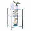 3 Tiers Square Clear Tempered Glass Sofa Side End Table Bedside Table w/ Shelves