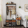 Hall Tree Coat Rack Shoe Storage Bench Lift Top Hooks Industrial Brown Steel