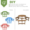 6-person Round Wooden Picnic Table Outdoor Dining Table Bench with Umbrella Hole