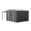 8ft X8ft Steel Garden Shed Apex Roof Outdoor Storage Shed W/ Extra Shelter, Grey
