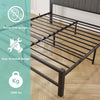 Double Bed Frame with Storage Headboard, 4ft6 Metal Upholstered Platform Bed Fra