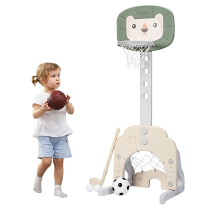 3-in-1 Basketball Hoop Set Stand Toddler Basketball Hoop w/ 5 Adjustable Height