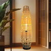 93CM Tall Natural Rattan Floor Lamp Boho Design Lamp Grid Shade Indoor Lighting