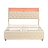 5FT King Upholstered Platform Bed Frame with LED Headboard & Storage Drawers